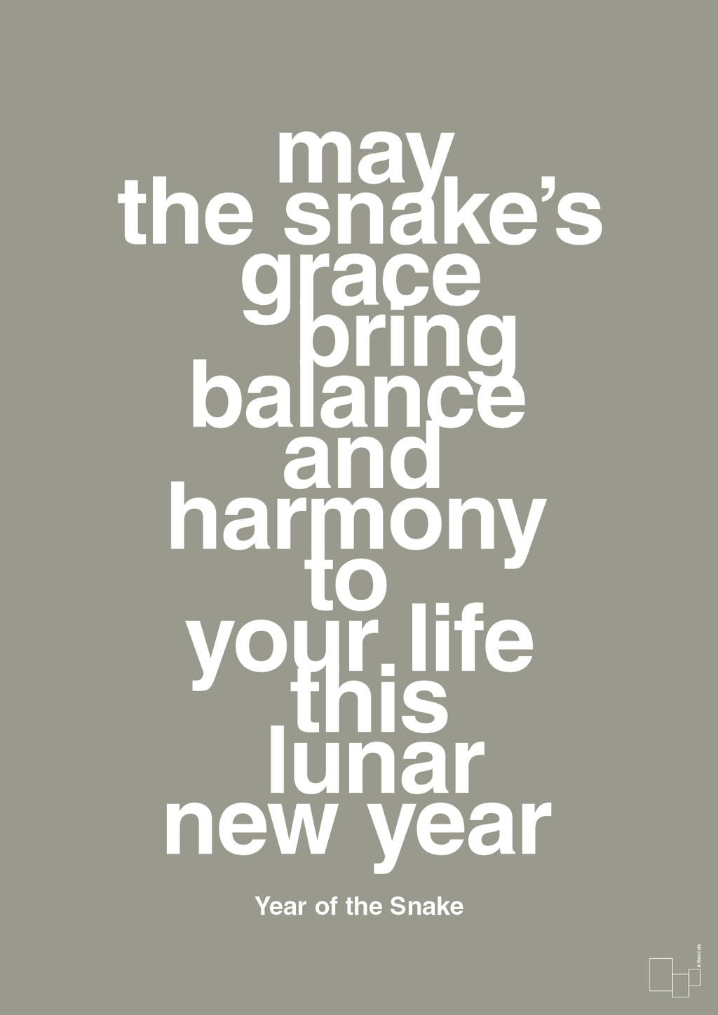plakat: may the snakes grace bring balance and harmony to your life this lunar new year - battleship gray-Kina-A1two3