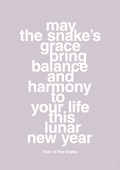 plakat: may the snakes grace bring balance and harmony to your life this lunar new year - dusty lilac-Kina-A1two3