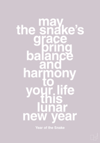 plakat: may the snakes grace bring balance and harmony to your life this lunar new year - dusty lilac-Kina-A1two3