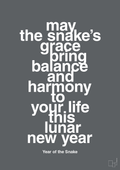 plakat: may the snakes grace bring balance and harmony to your life this lunar new year - graphic charcoal-Kina-A1two3
