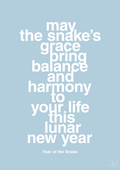 plakat: may the snakes grace bring balance and harmony to your life this lunar new year - heavenly blue-Kina-A1two3