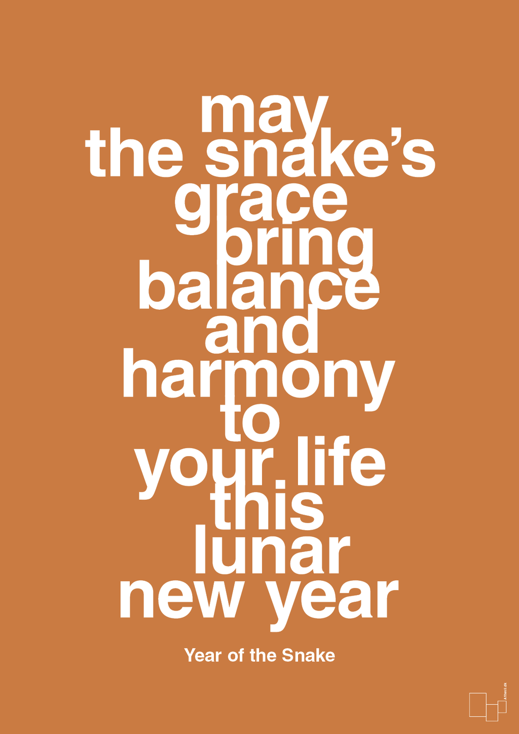 plakat: may the snakes grace bring balance and harmony to your life this lunar new year - rumba orange-Kina-A1two3