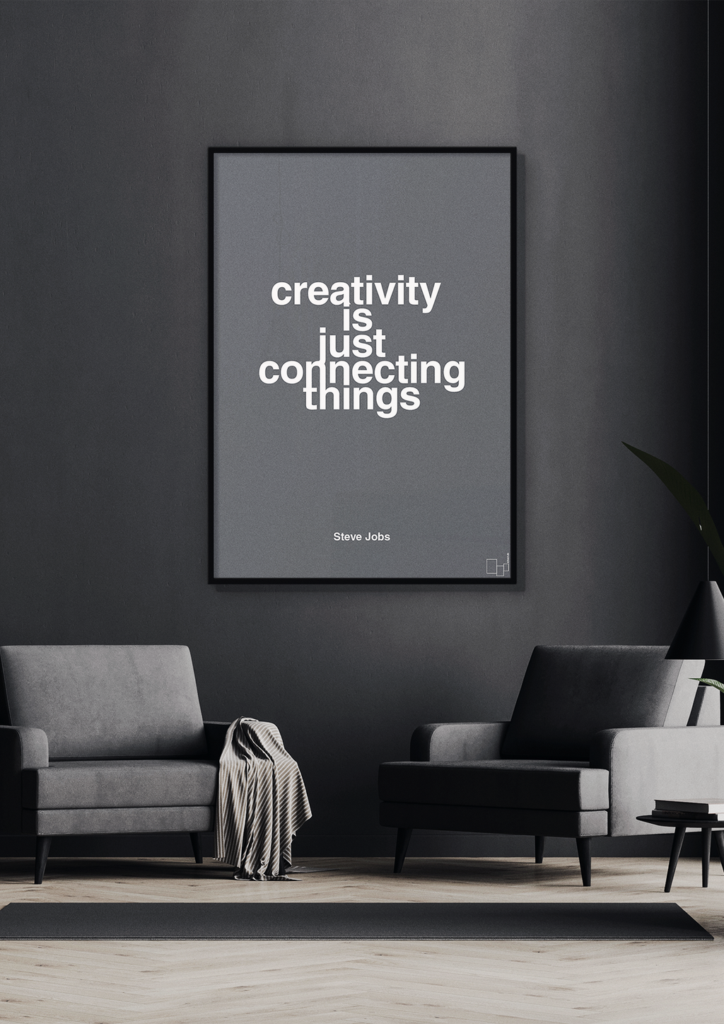 plakat: creativity is just connecting things - graphic charcoal-Opfinder-A1two3