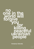 plakat: no one in the world will forgive you for killing peaceful ukrainian people - misty forrest-Politikker-A1two3