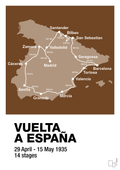 plakat: vuelta a españa 1935 - dark brown-Cykling-A1two3