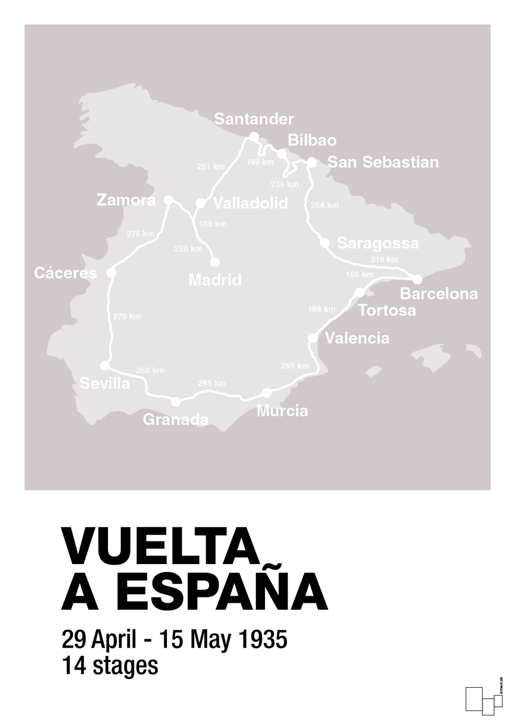 plakat: vuelta a españa 1935 - dusty lilac-Cykling-A1two3
