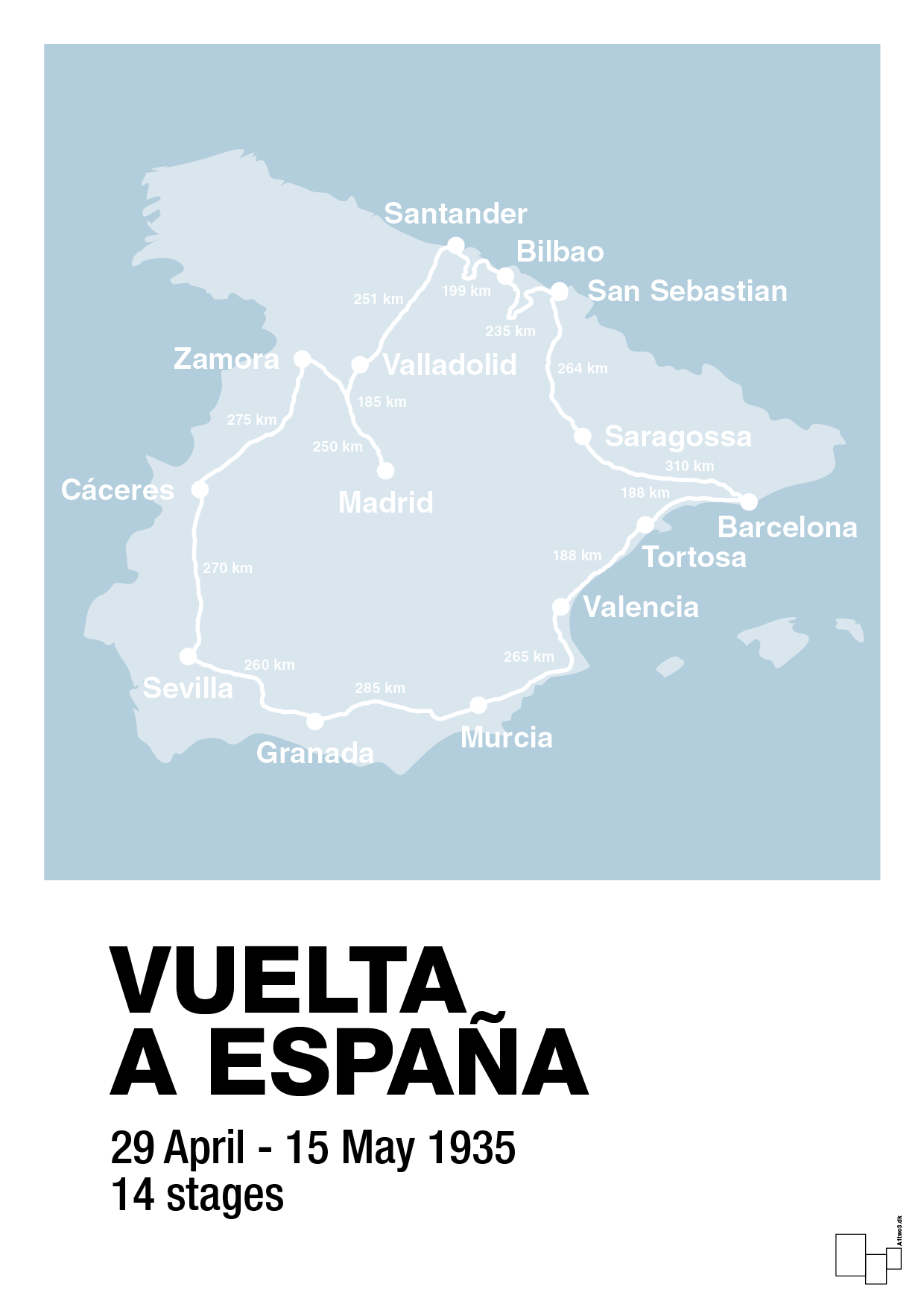 plakat: vuelta a españa 1935 - heavenly blue-Cykling-A1two3