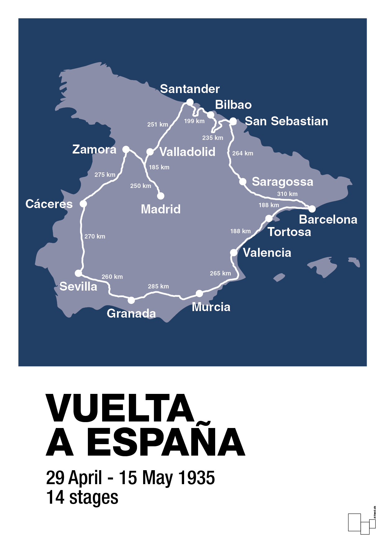 plakat: vuelta a españa 1935 - lapis blue-Cykling-A1two3