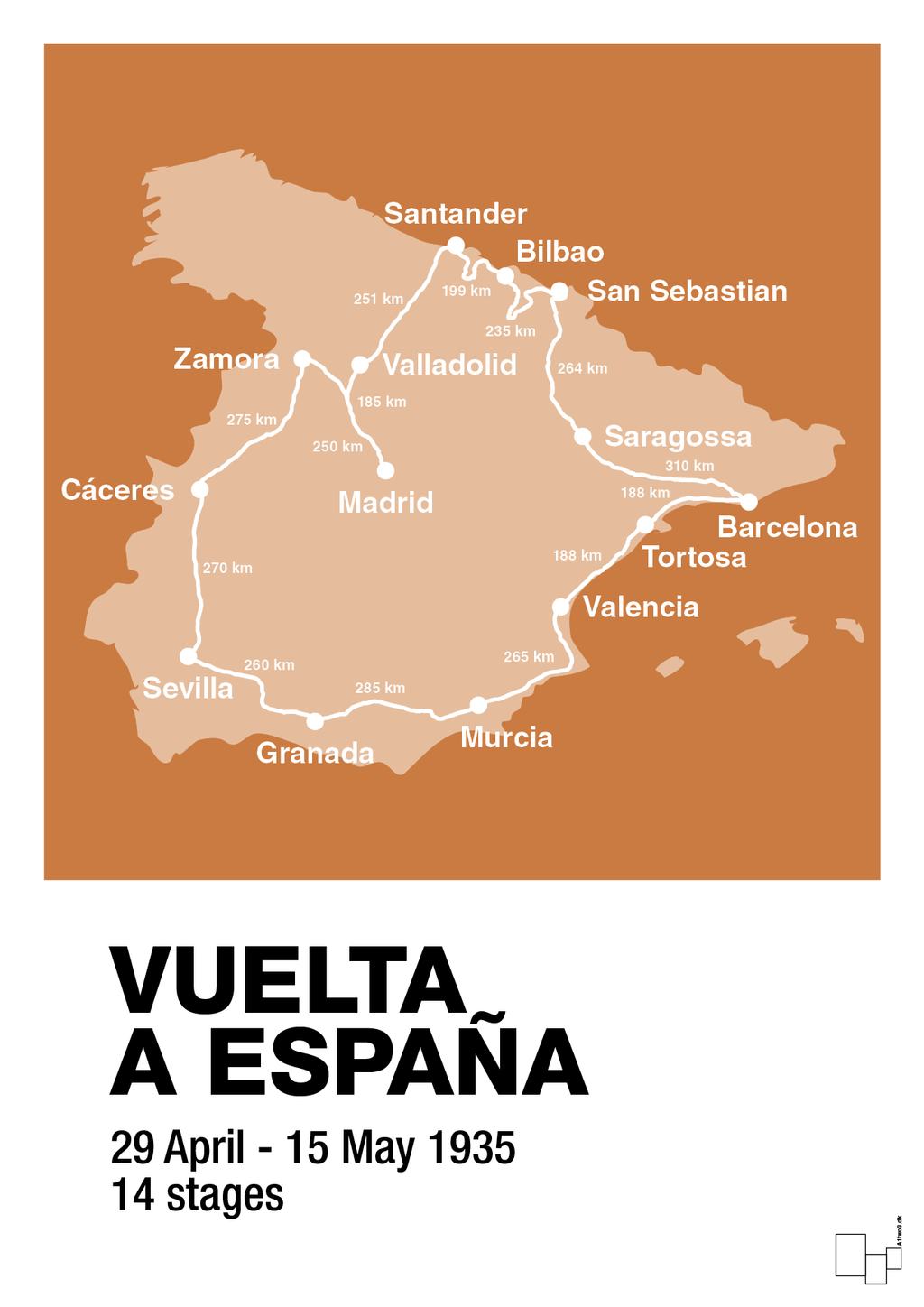 plakat: vuelta a españa 1935 - rumba orange-Cykling-A1two3