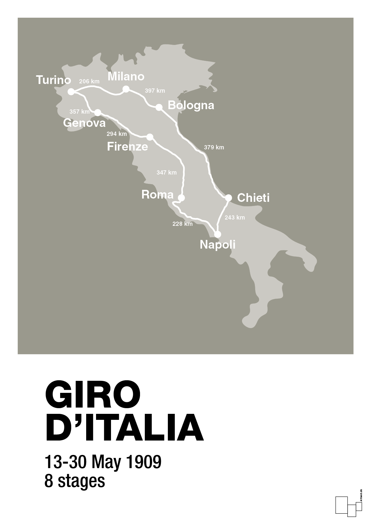plakat: giro d'italia 1909 - battleship gray-Cykling-A1two3