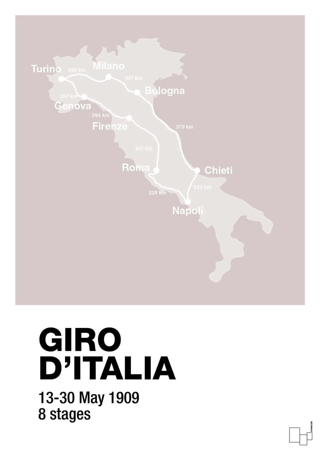 plakat: giro d'italia 1909 - broken beige-Cykling-A1two3