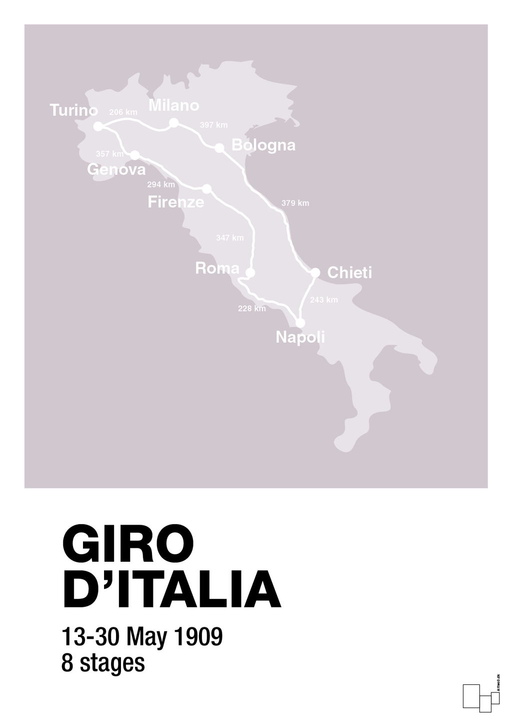 plakat: giro d'italia 1909 - dusty lilac-Cykling-A1two3