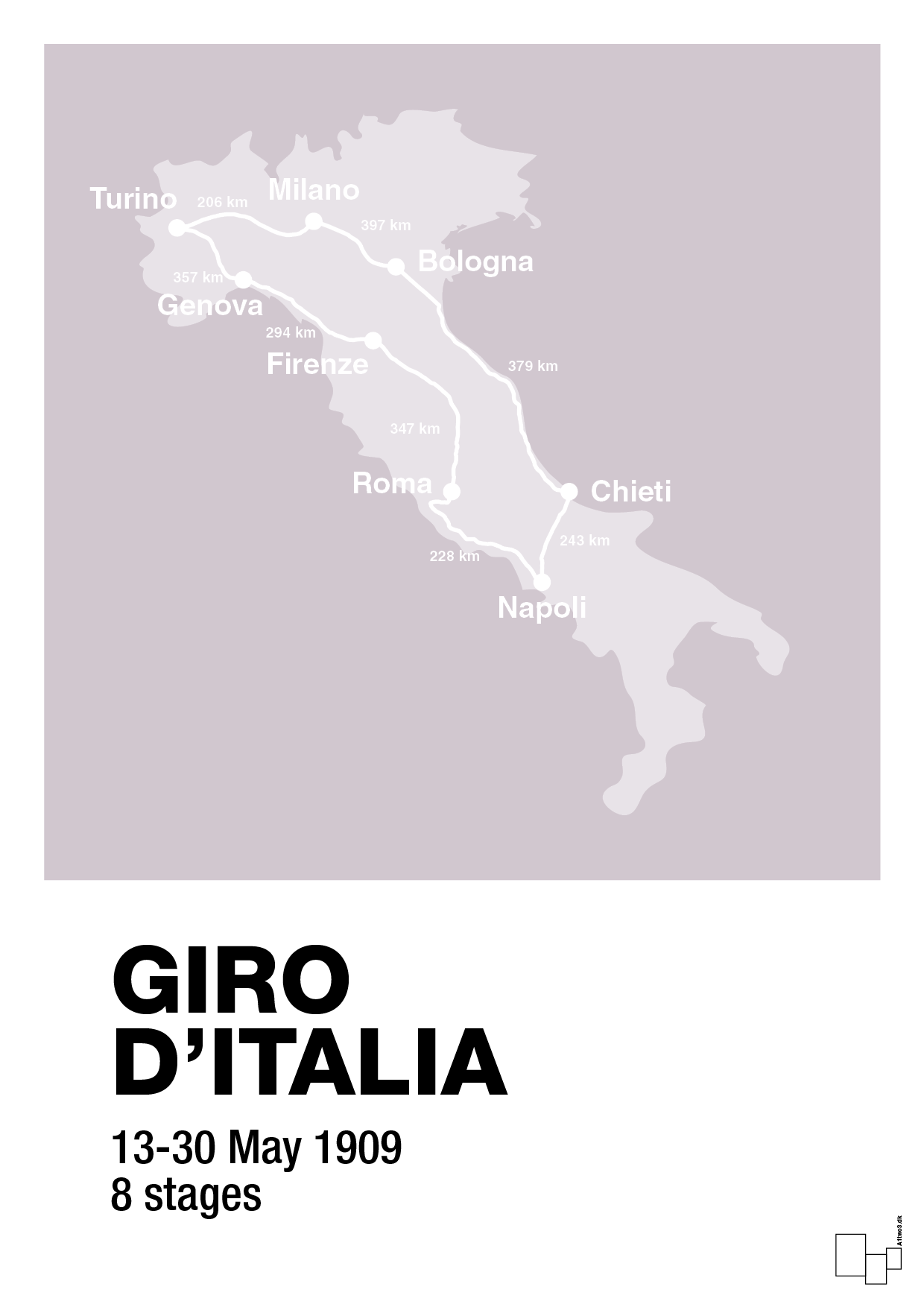 plakat: giro d'italia 1909 - dusty lilac-Cykling-A1two3