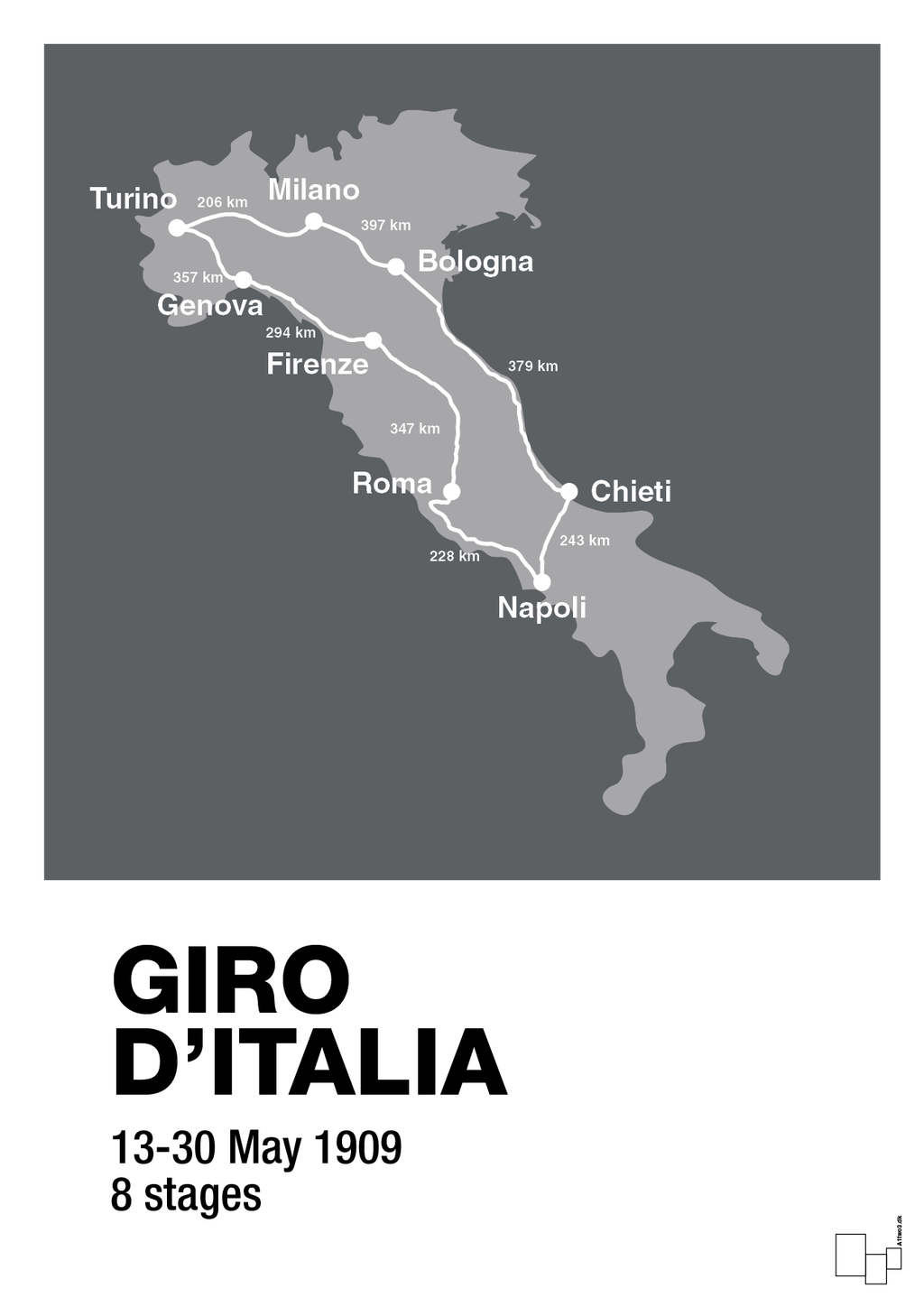 plakat: giro d'italia 1909 - graphic charcoal-Cykling-A1two3