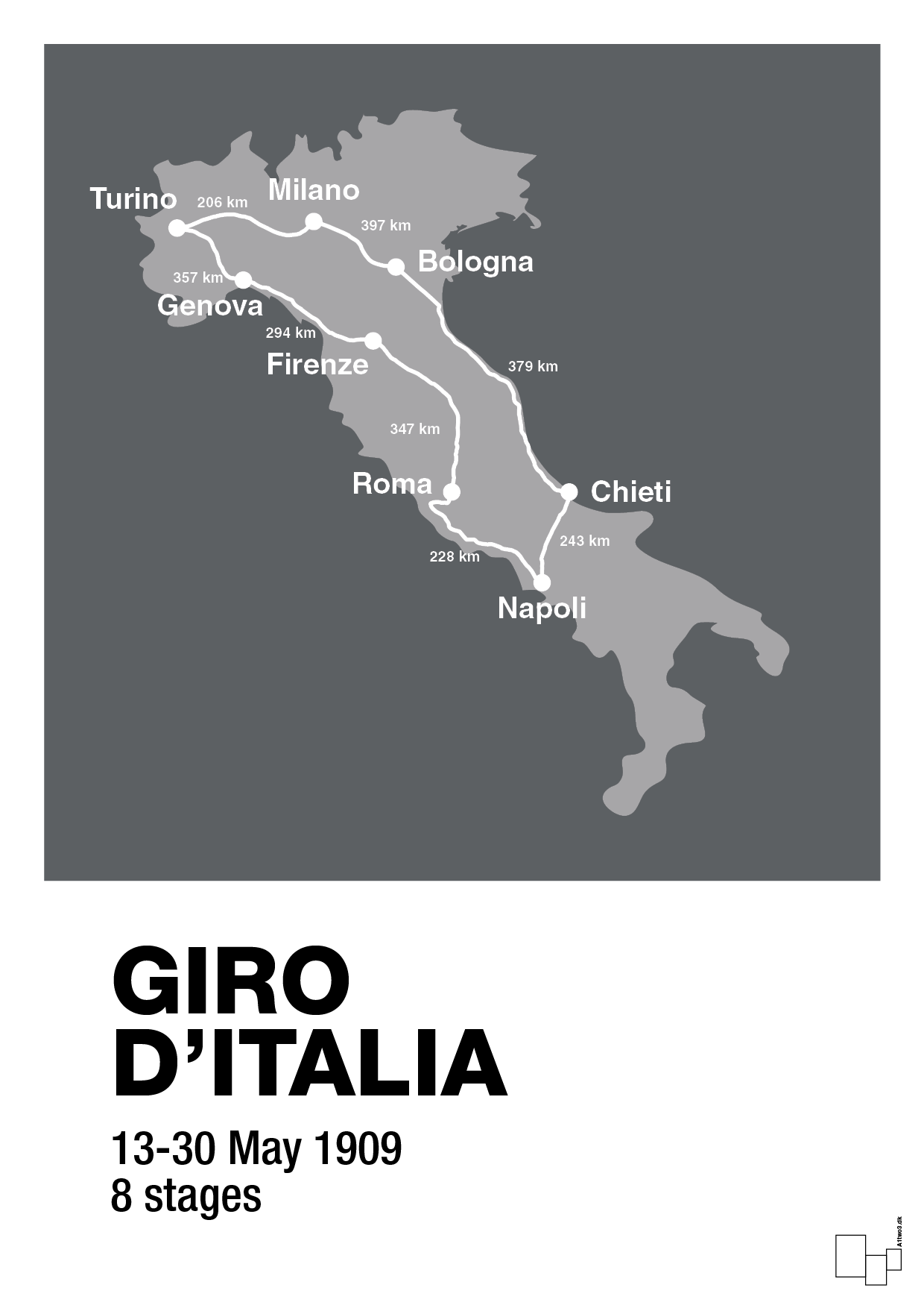 plakat: giro d'italia 1909 - graphic charcoal-Cykling-A1two3