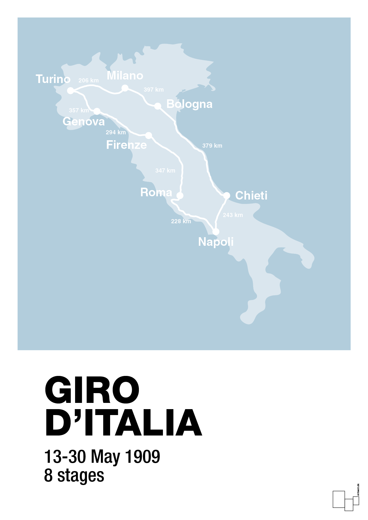 plakat: giro d'italia 1909 - heavenly blue-Cykling-A1two3