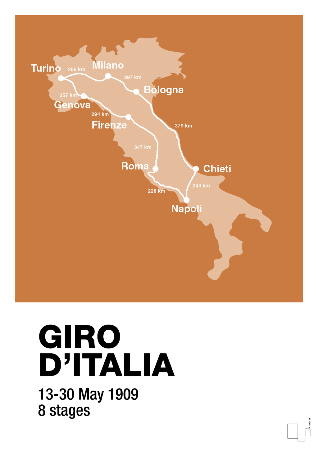 plakat: giro d'italia 1909 - rumba orange-Cykling-A1two3