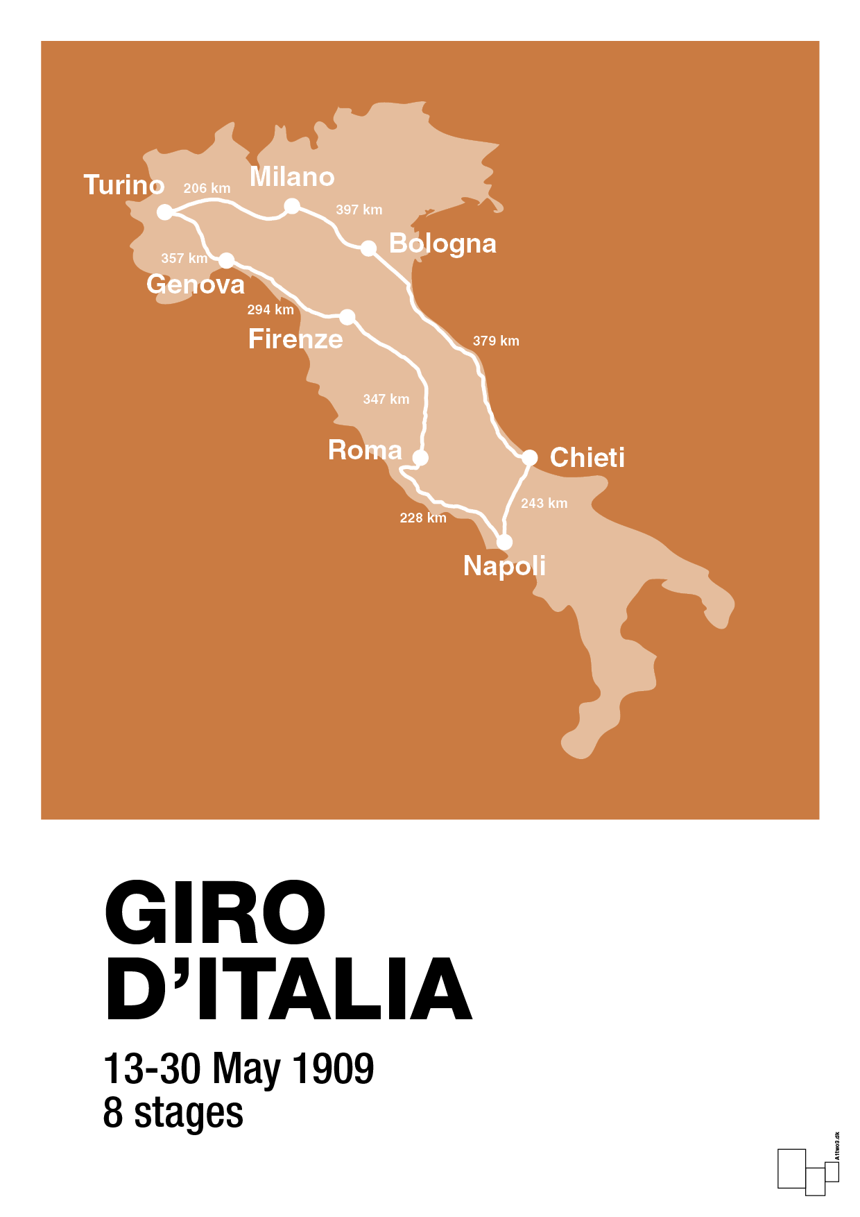 plakat: giro d'italia 1909 - rumba orange-Cykling-A1two3