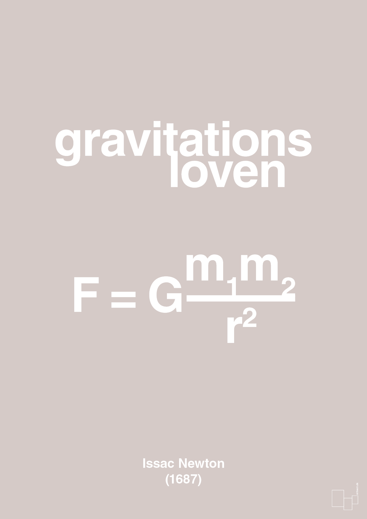 plakat: gravitations loven - broken beige-Ligninger-A1two3