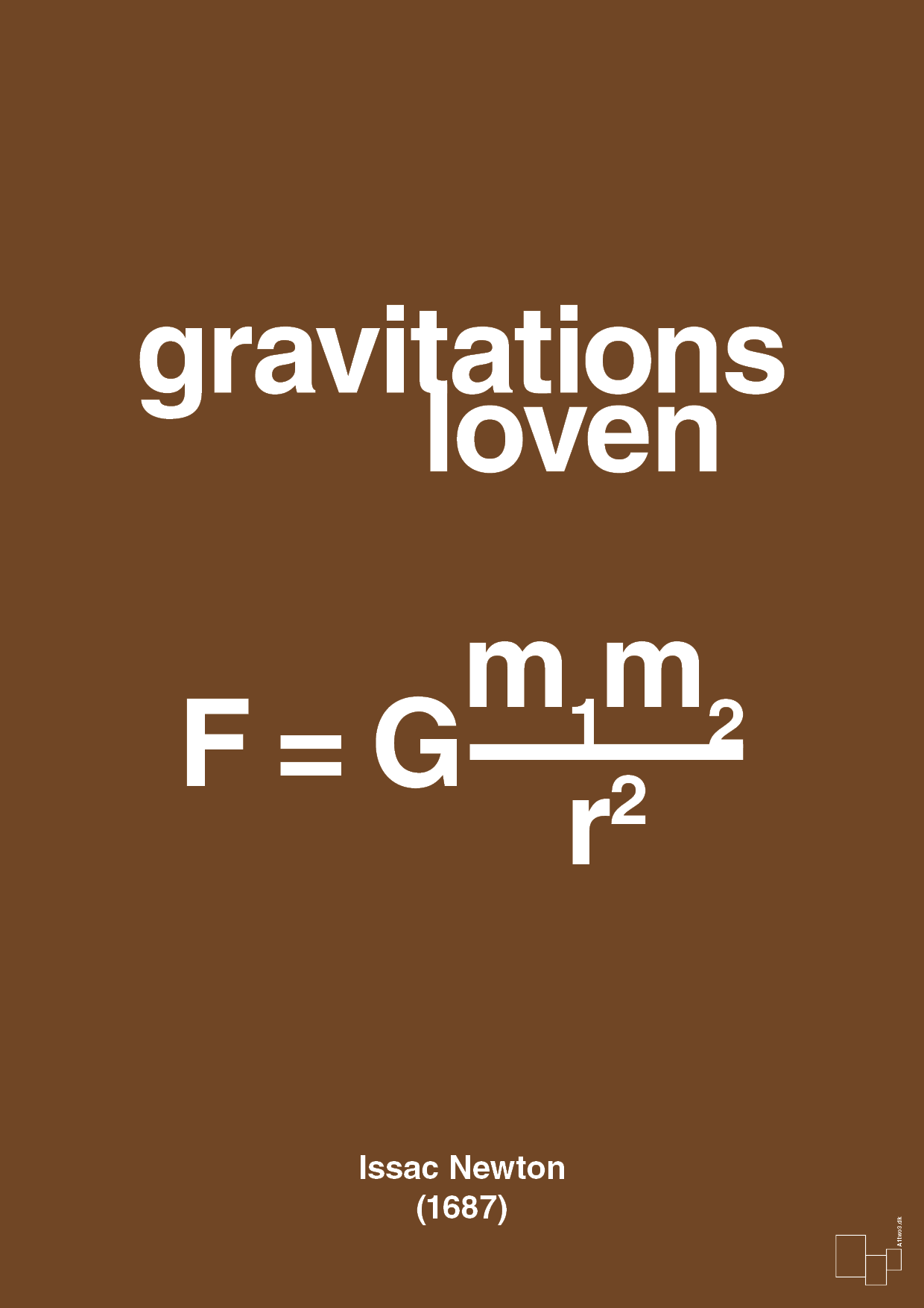 plakat: gravitations loven - dark brown-Ligninger-A1two3