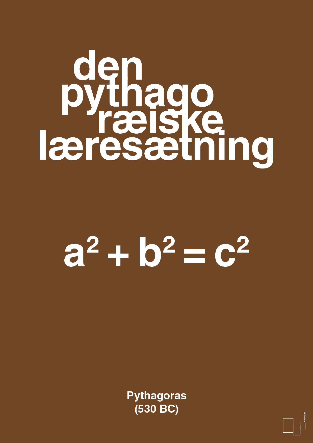 plakat: den pythagoræiske læresætning - dark brown-Ligninger-A1two3