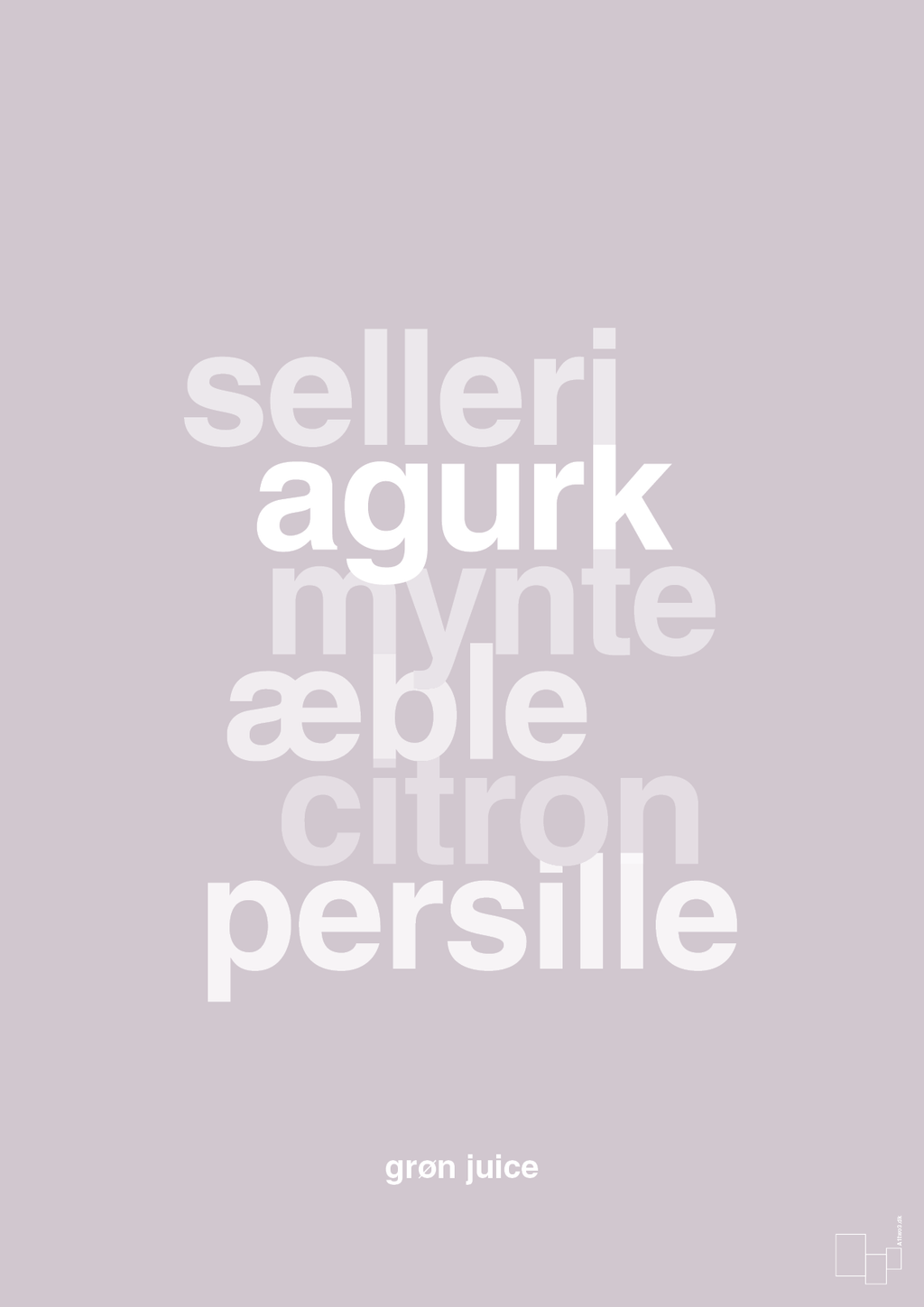 plakat: grøn juice - dusty lilac-Opskrifter-A1two3