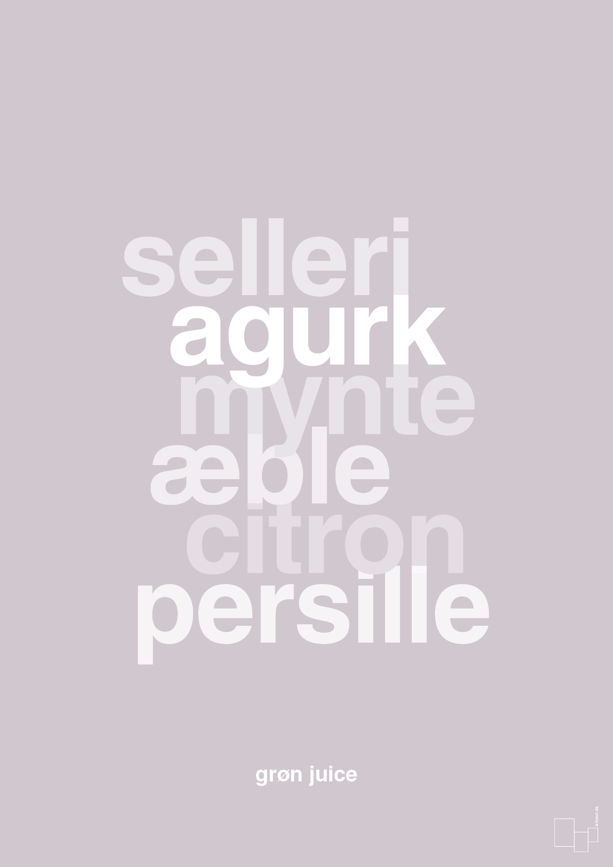 plakat: grøn juice - dusty lilac-Opskrifter-A1two3