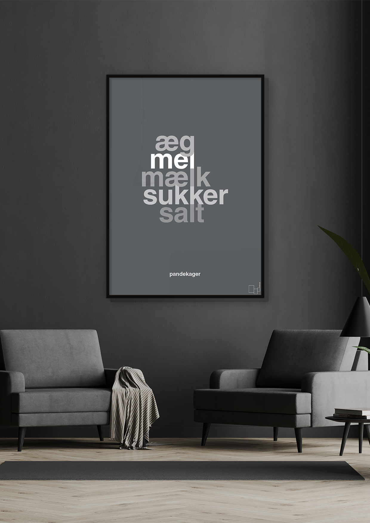 plakat: pandekager - graphic charcoal-Opskrifter-A1two3