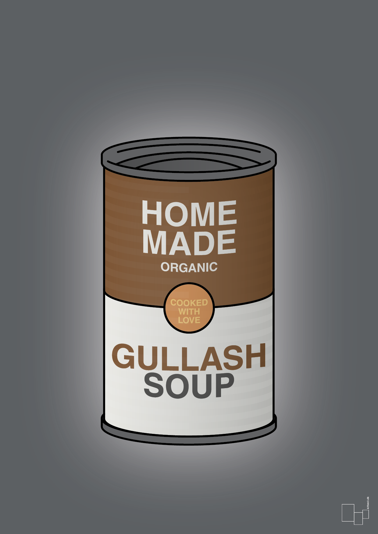 plakat: dåse med gullash soup - graphic charcoal-Dåser-A1two3