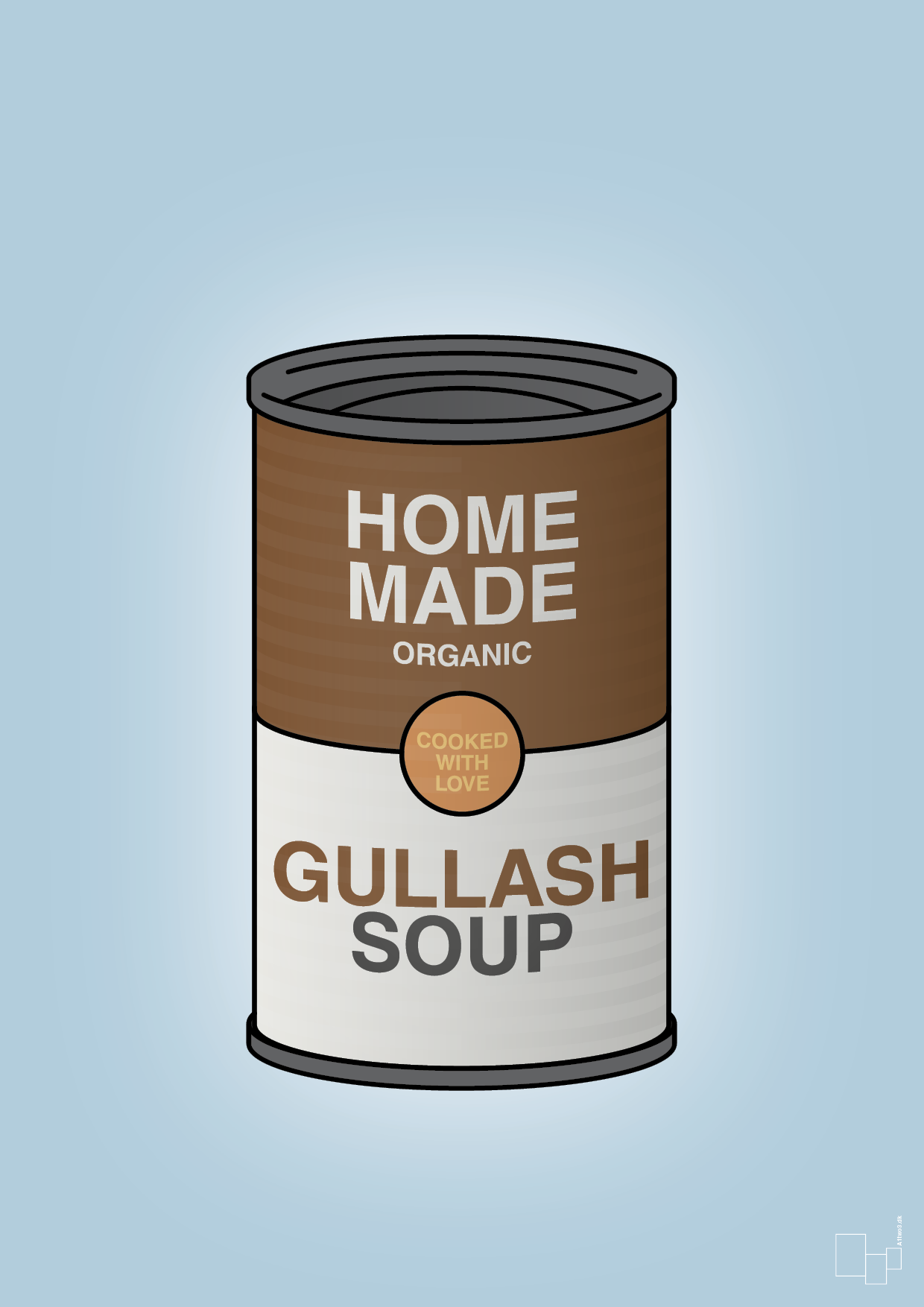 plakat: dåse med gullash soup - heavenly blue-Dåser-A1two3