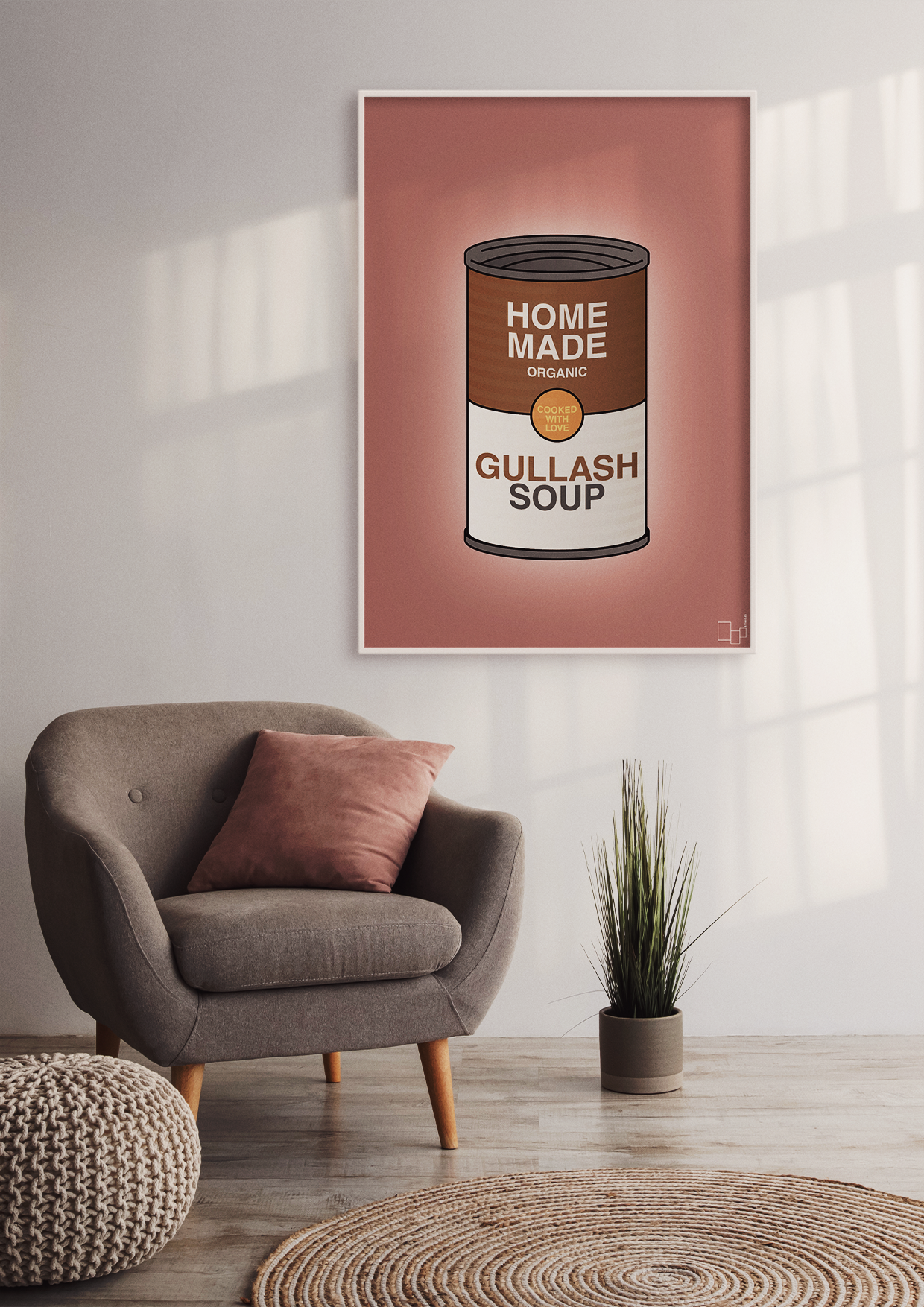 plakat: dåse med gullash soup - graphic charcoal-Dåser-A1two3