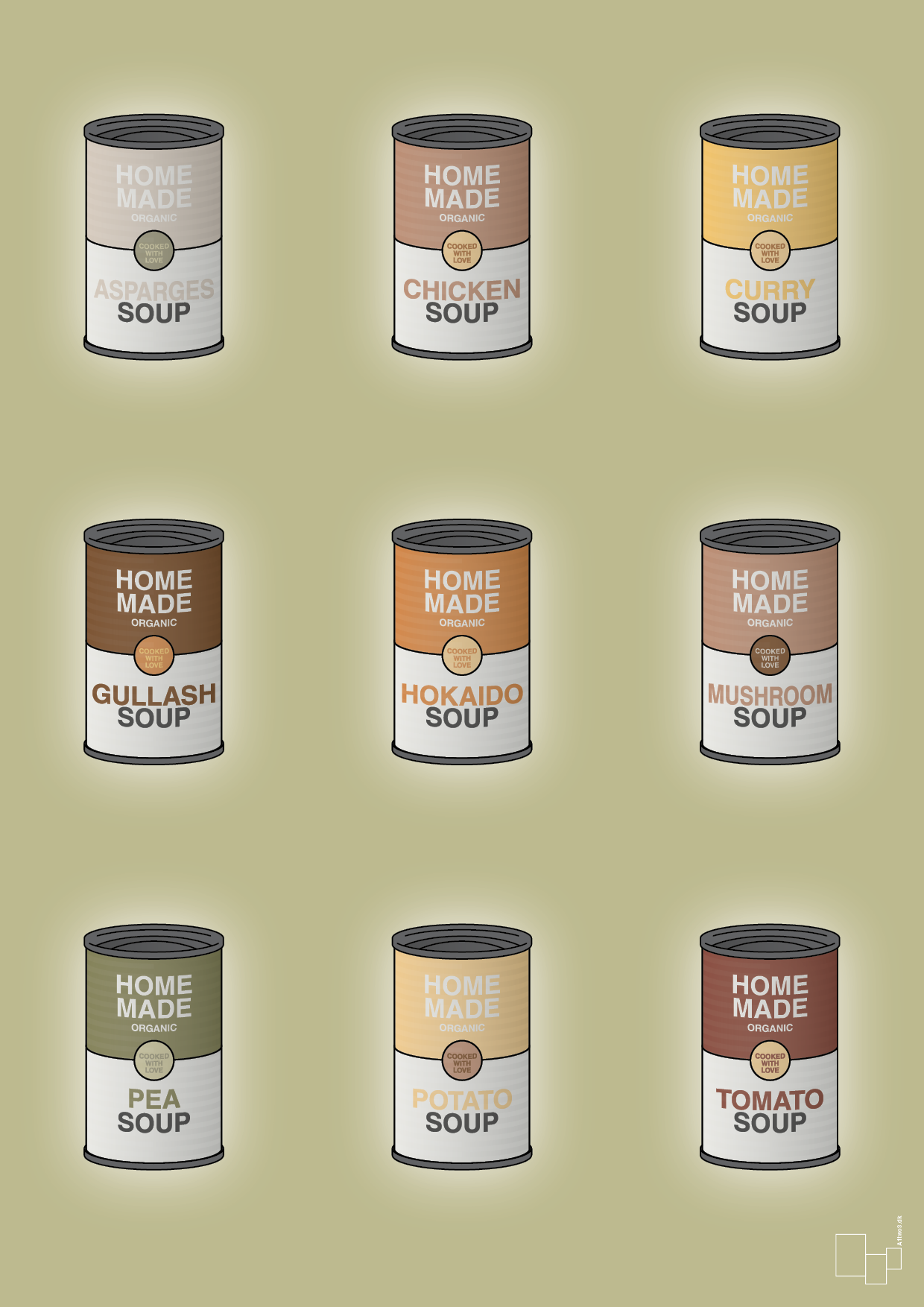 plakat: forskellige dåser med soup - back to nature-Dåser-A1two3