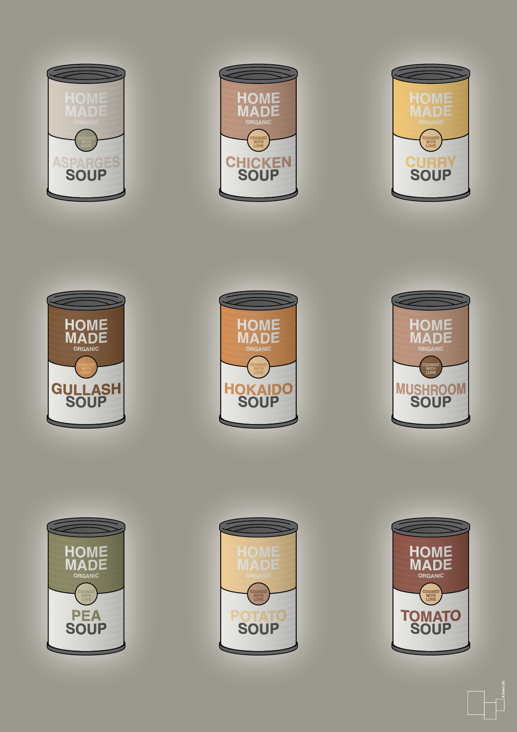 plakat: forskellige dåser med soup - battleship gray-Dåser-A1two3
