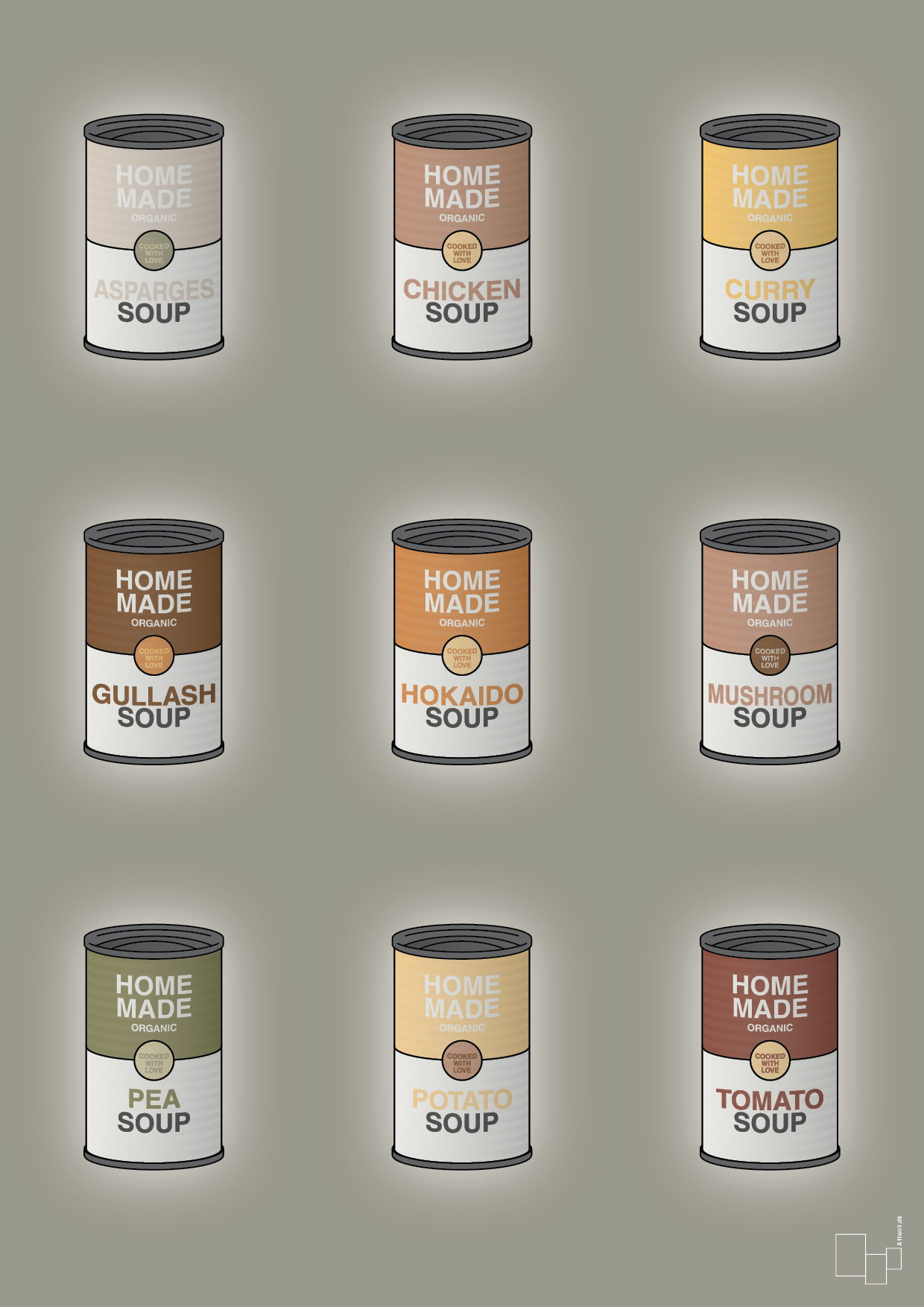 plakat: forskellige dåser med soup - battleship gray-Dåser-A1two3