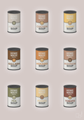 plakat: forskellige dåser med soup - broken beige-Dåser-A1two3