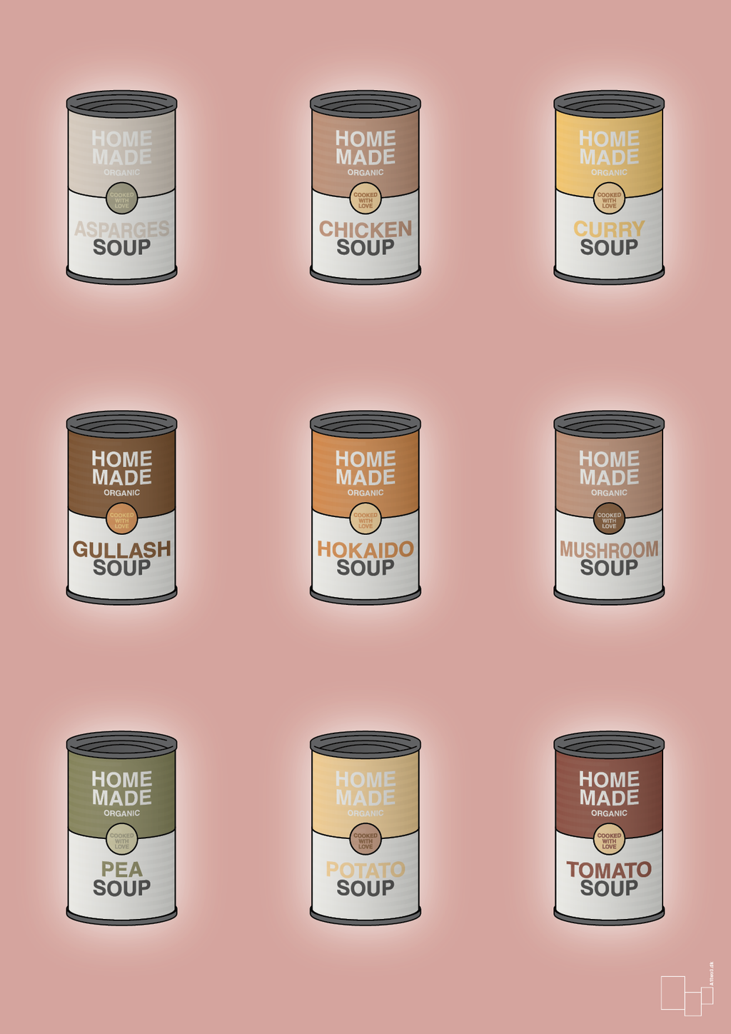 plakat: forskellige dåser med soup - bubble shell-Dåser-A1two3