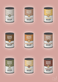 plakat: forskellige dåser med soup - bubble shell-Dåser-A1two3