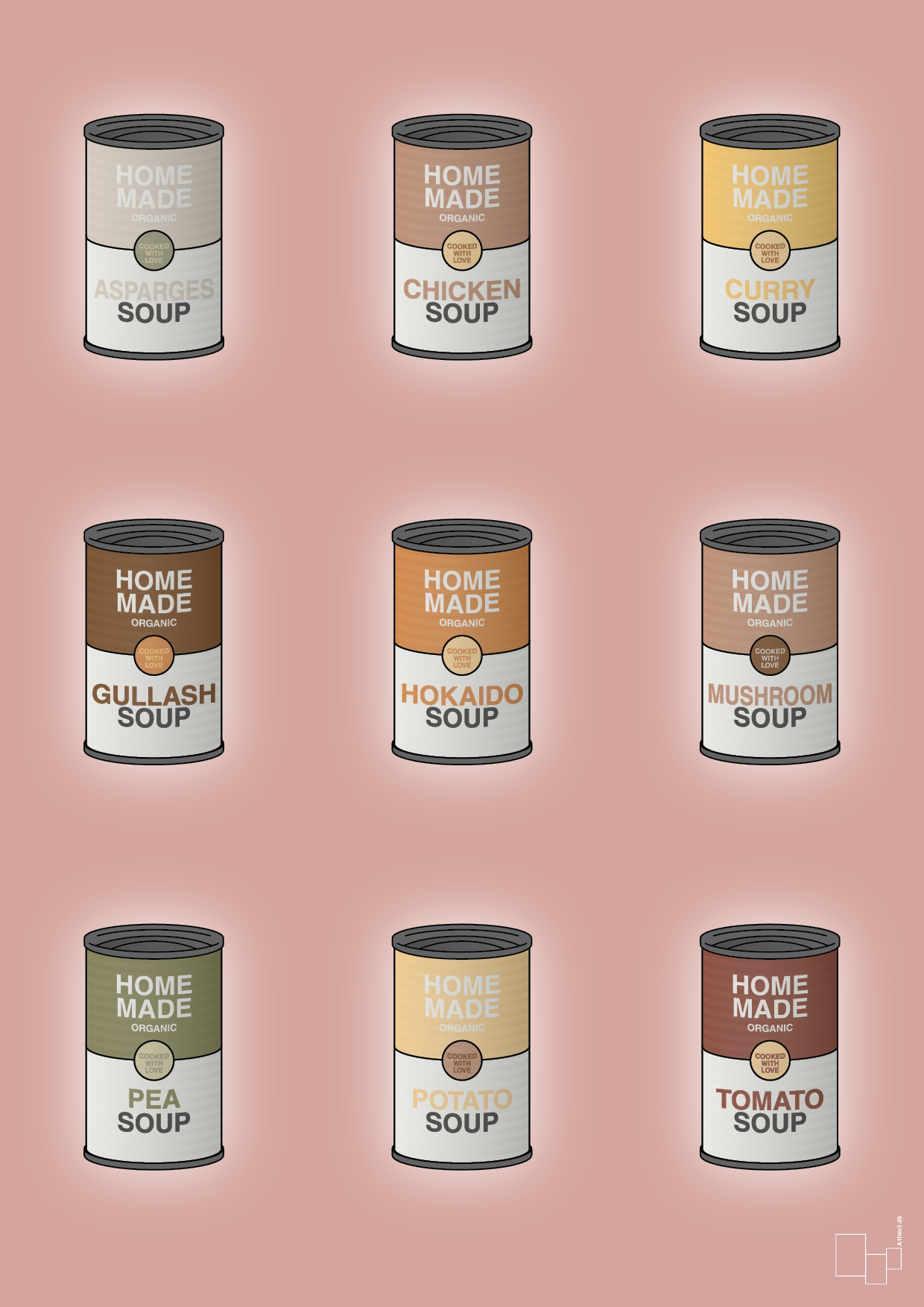 plakat: forskellige dåser med soup - bubble shell-Dåser-A1two3