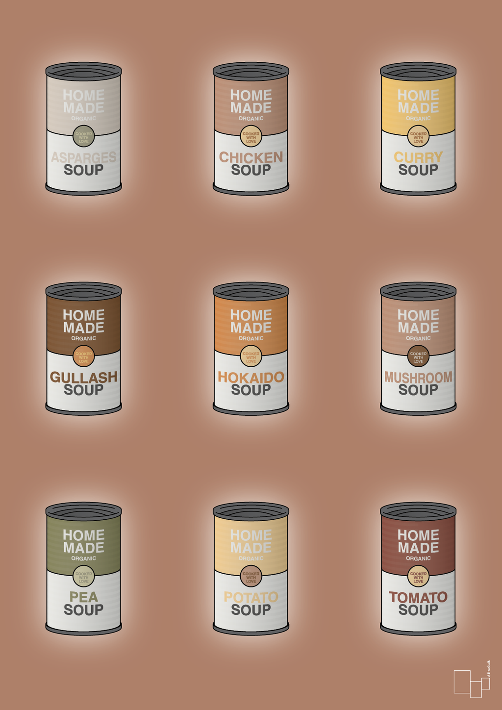 plakat: forskellige dåser med soup - cider spice-Dåser-A1two3
