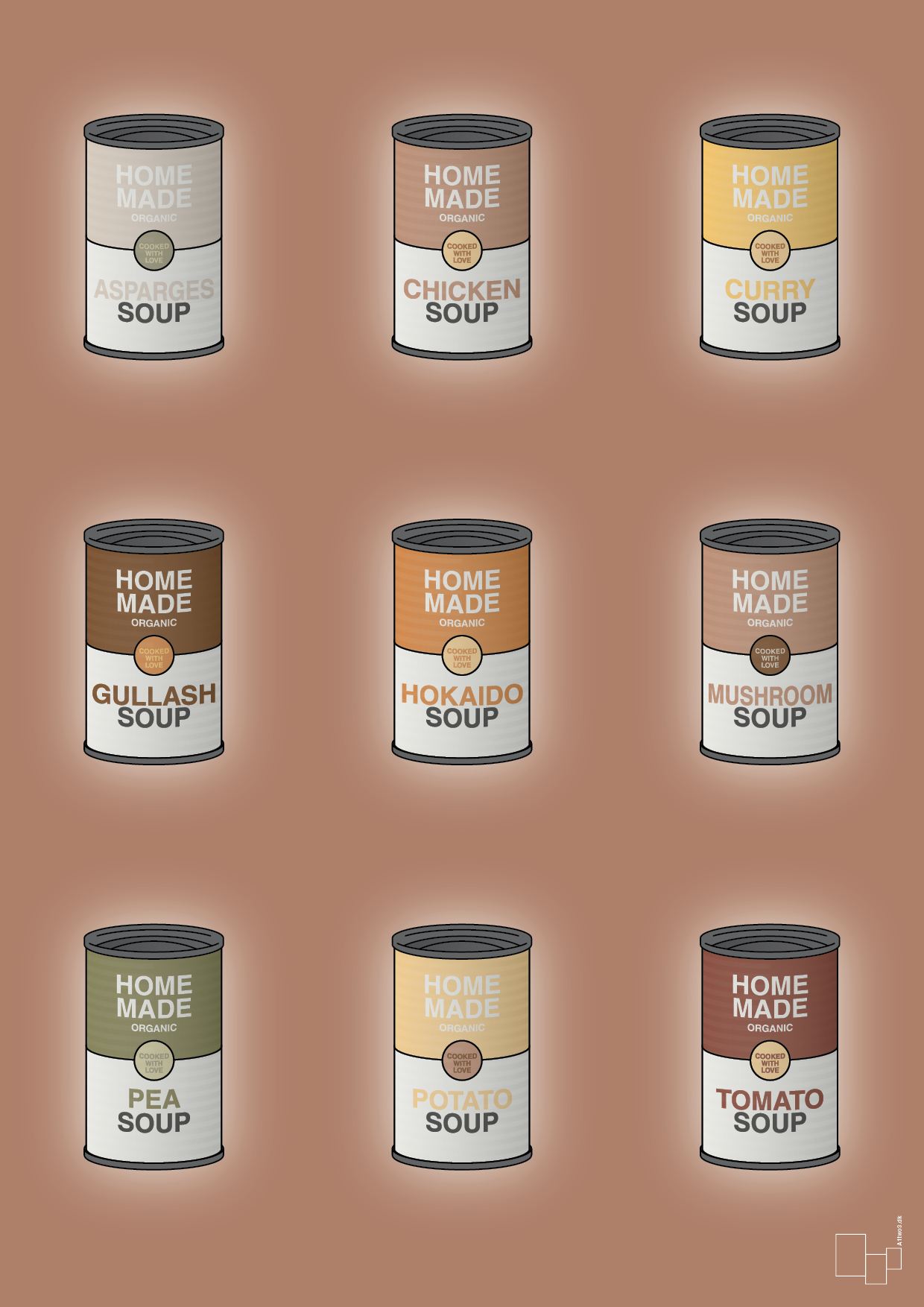 plakat: forskellige dåser med soup - cider spice-Dåser-A1two3