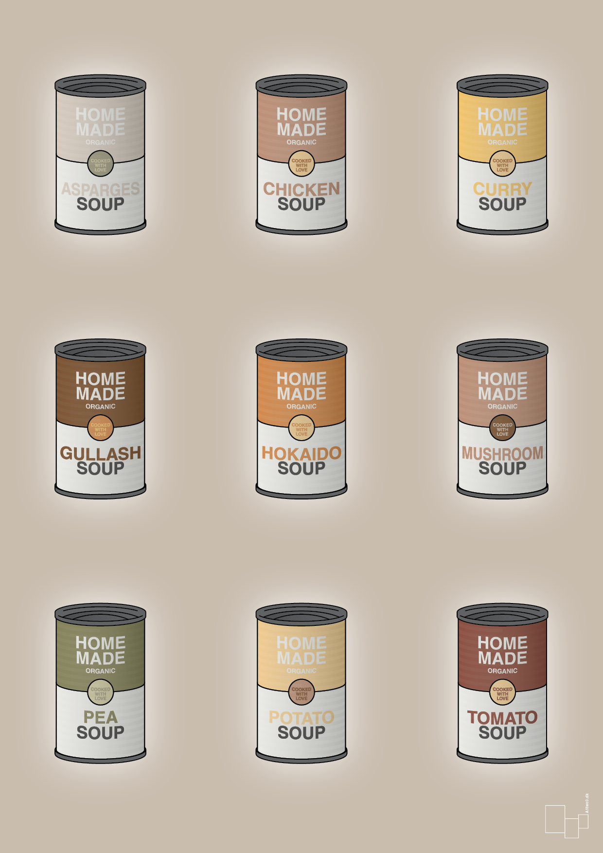 plakat: forskellige dåser med soup - creamy mushroom-Dåser-A1two3