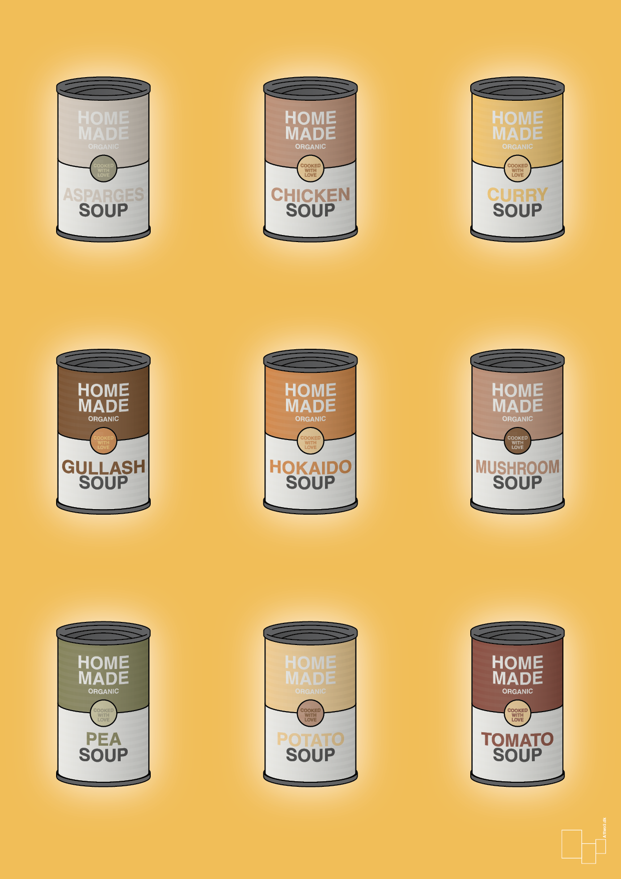 plakat: forskellige dåser med soup - honeycomb-Dåser-A1two3