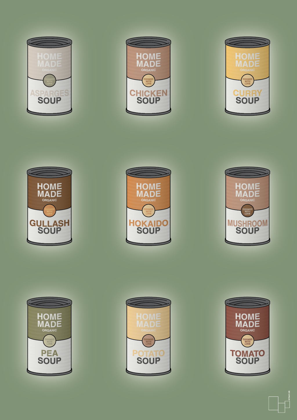 plakat: forskellige dåser med soup - jade-Dåser-A1two3