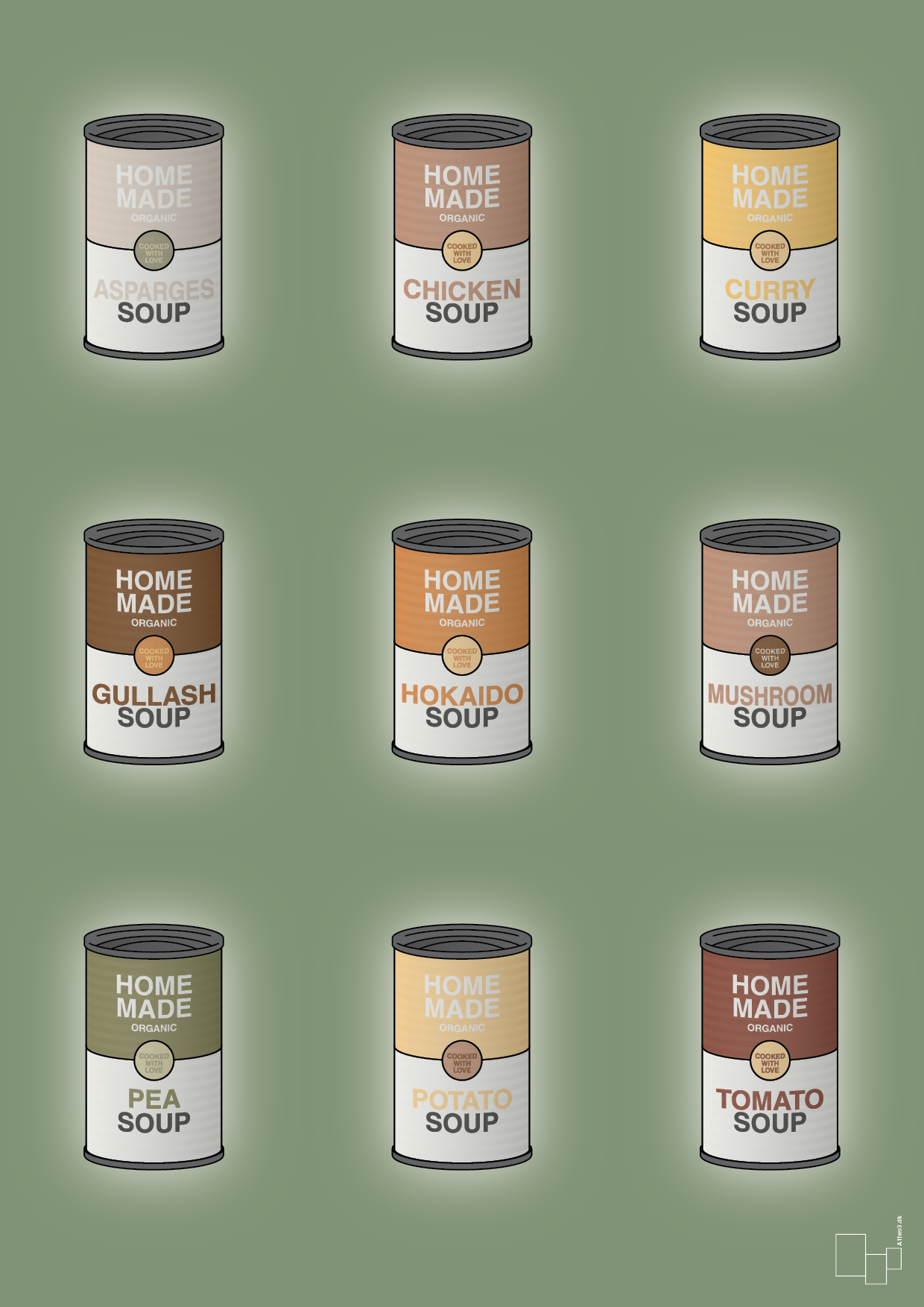 plakat: forskellige dåser med soup - jade-Dåser-A1two3