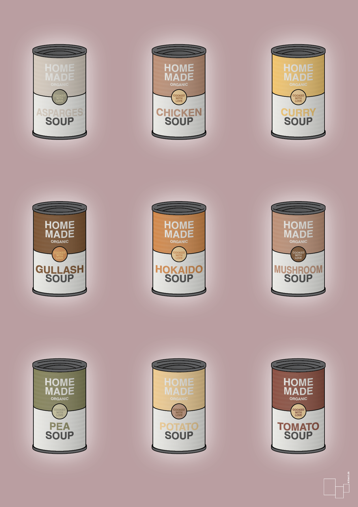 plakat: forskellige dåser med soup - light rose-Dåser-A1two3