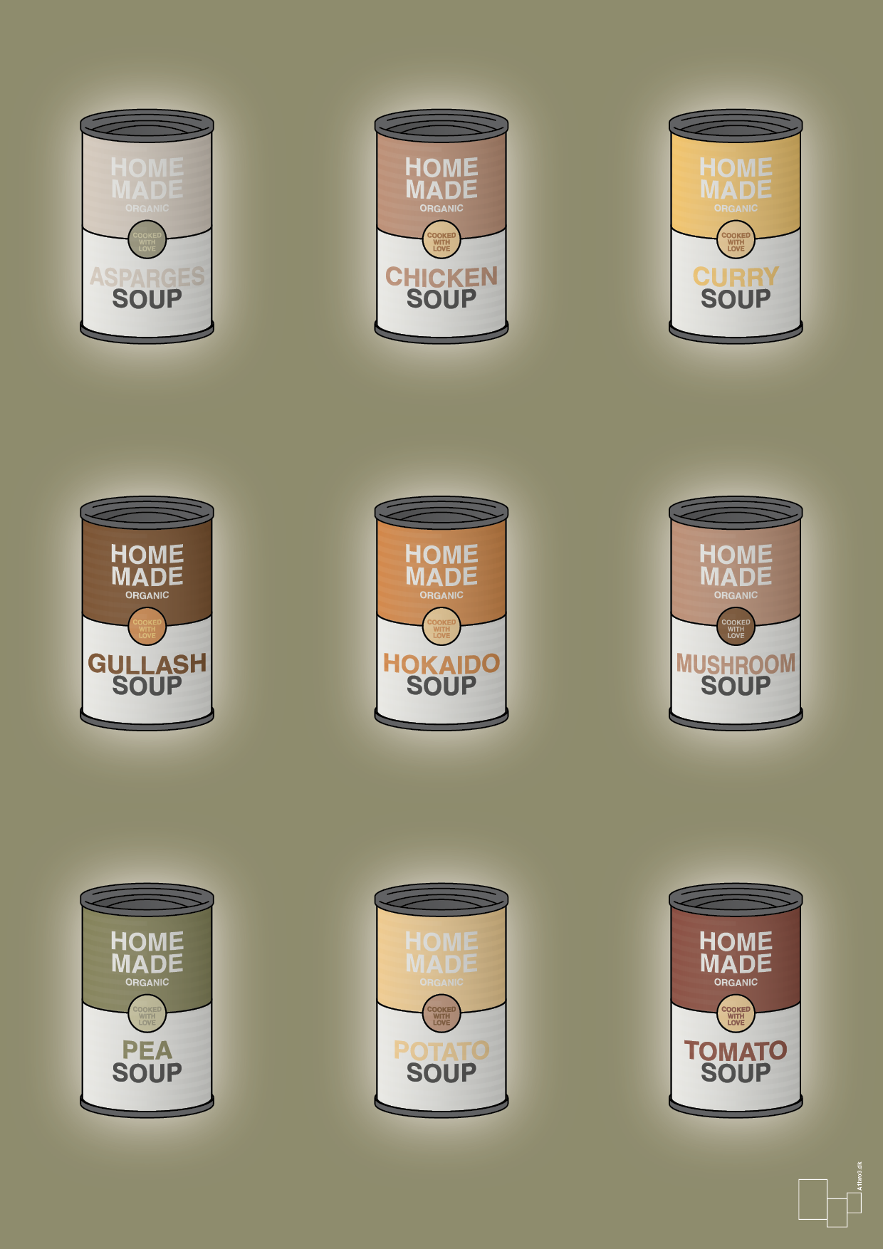 plakat: forskellige dåser med soup - misty forrest-Dåser-A1two3