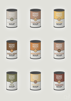 plakat: forskellige dåser med soup - painters white-Dåser-A1two3