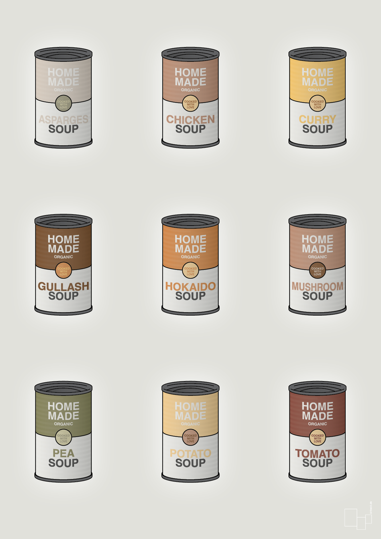 plakat: forskellige dåser med soup - painters white-Dåser-A1two3