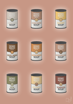 plakat: forskellige dåser med soup - powder-Dåser-A1two3