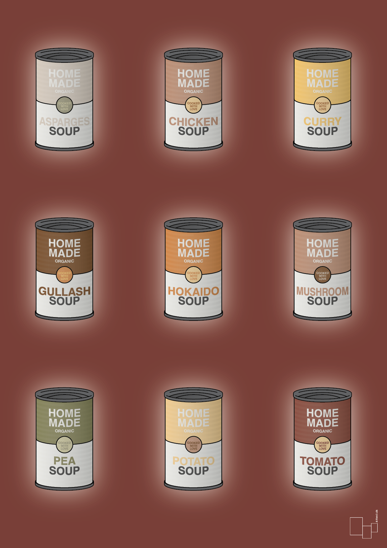 plakat: forskellige dåser med soup - red pepper-Dåser-A1two3